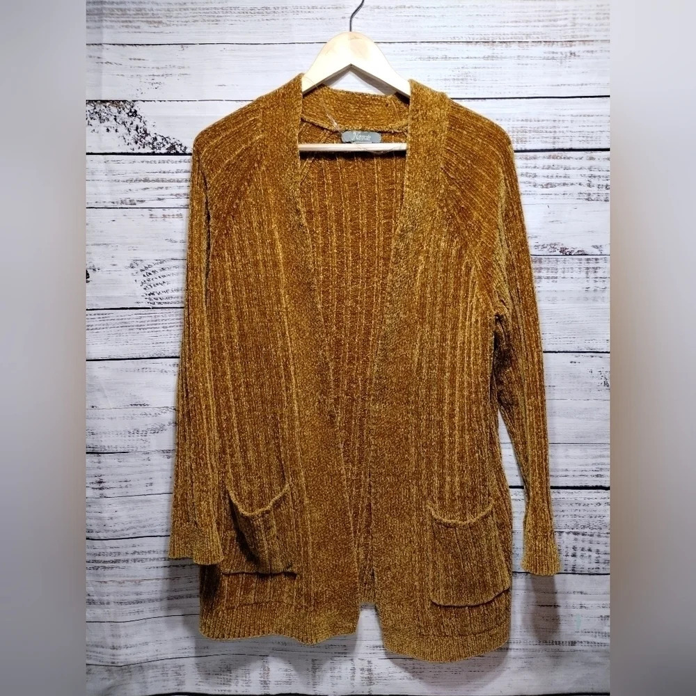 Natural Reflections Cozy Gold Cardigan size Large‎ Soft Fuzzy